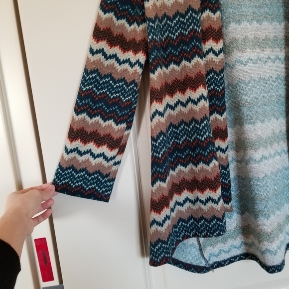 Anthropologie Alya Aztec Western Striped Zig Zag Open Front Cardigan Size Small - Picture 3 of 5